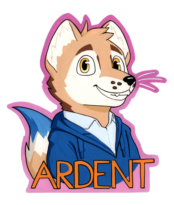 A portrait of Ardent looking at the viewer with a friendly smile with the name "Ardent" written at the bottom with bold letters.