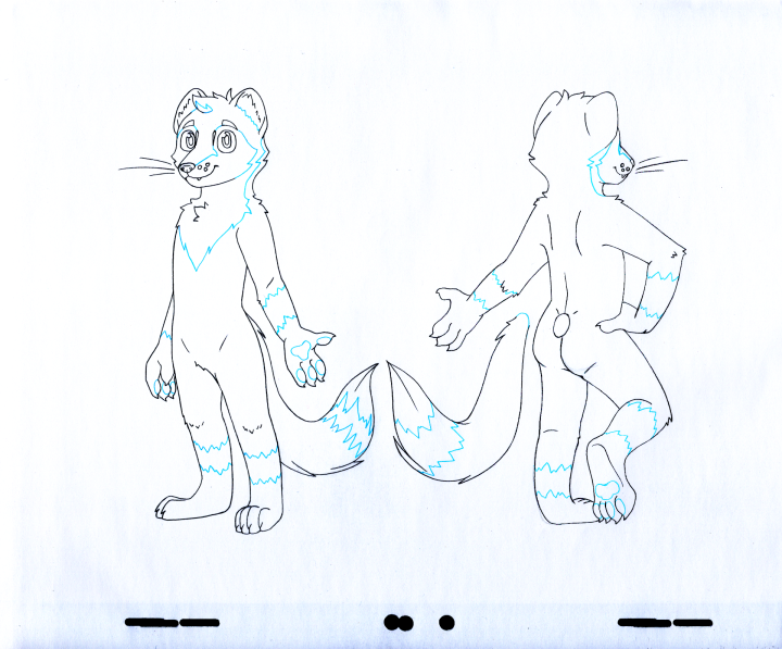 The pencil line art of Ardent in a neutral pose for his reference sheet.