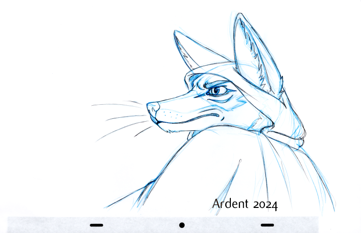 A pencil sketch of a Coyote wearing a cloak.